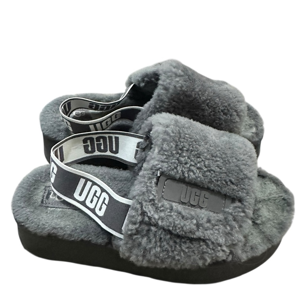 UGG Women’s Charcoal Fluffy Slippers - Picture 1 of 6